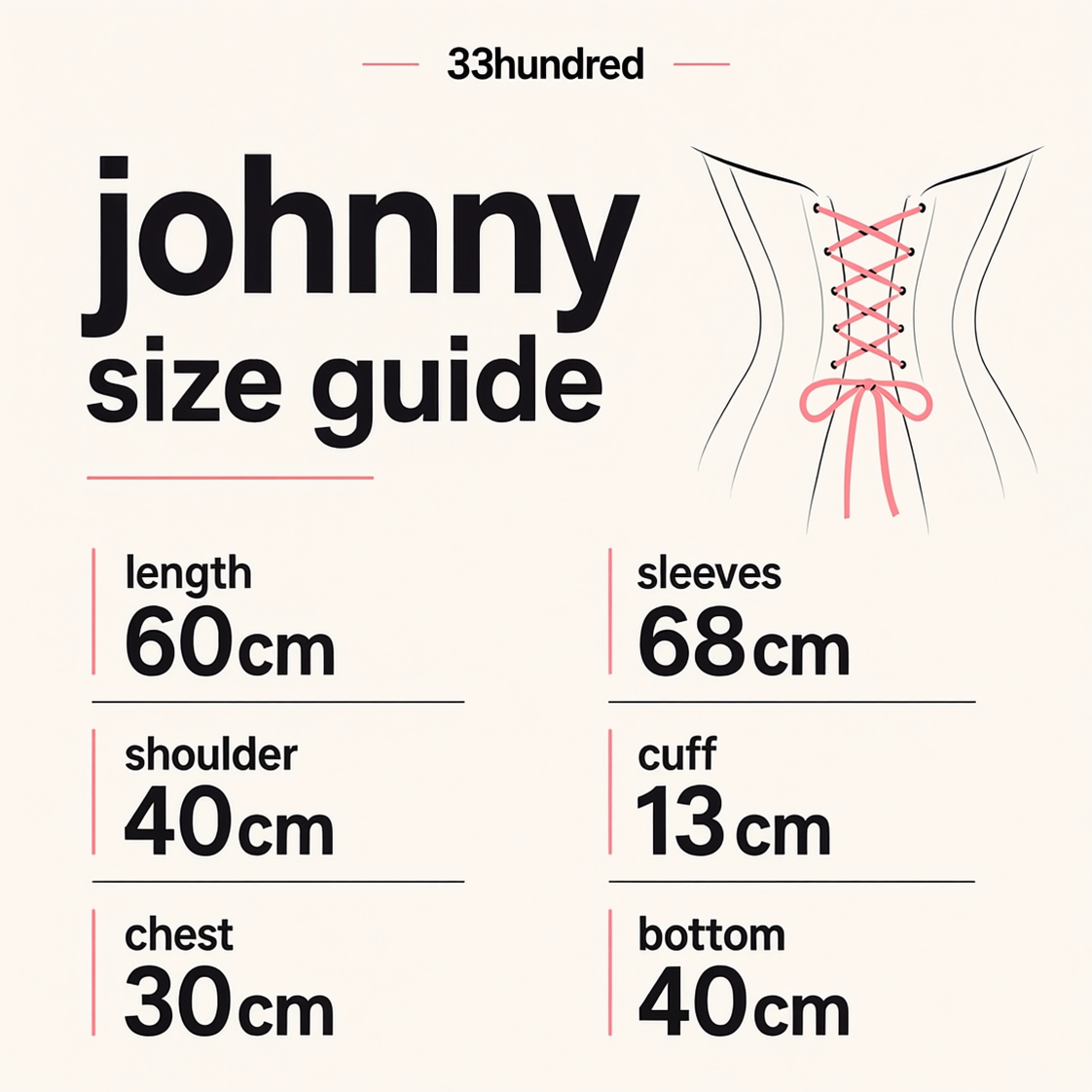 Johnny blouse garment measurements in centimetres
